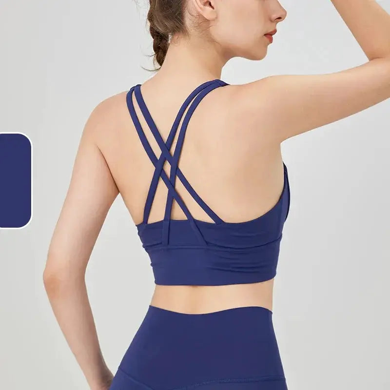 Women's Cross Back Yoga Bra for Gym Fitness Solid Color
