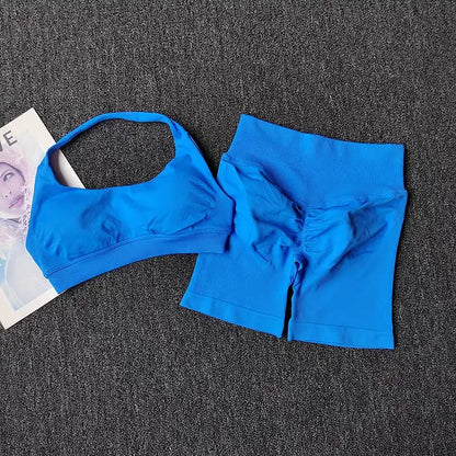 2 Pieces Yoga Suit for Women Seamless Fitness Gym Clothes Halter Sports Bra Matching Shorts Workout Sets Gym Set Outfit