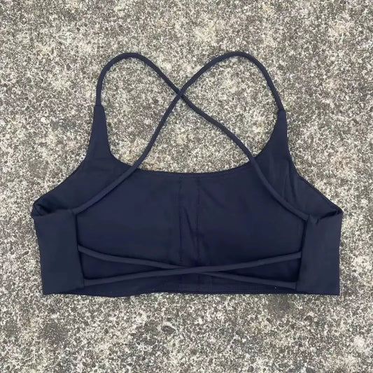 Sexy Soft Fitness Sport Bra Spaghetti Strap Cross Back Hollow Women Top Tight Gym Yoga underwear Athletic Workout With Chest Pad