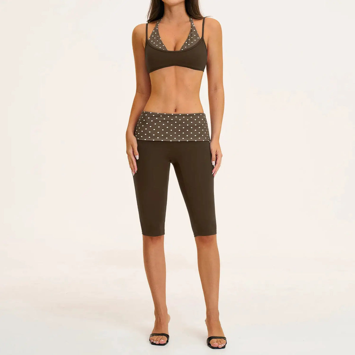 2PCS Stripes Fitness Suit Women's Tracksuits Polka Dot High Waist Workout Capri Pants Sports Set Female Yoga Sports Clothes