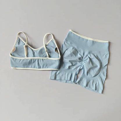 Yoga Suit Seamless Crop Top Tight Sports Bras and High Waist Shorts Pant Outside Wear Running Exercise Fitness Gym Yoga Set