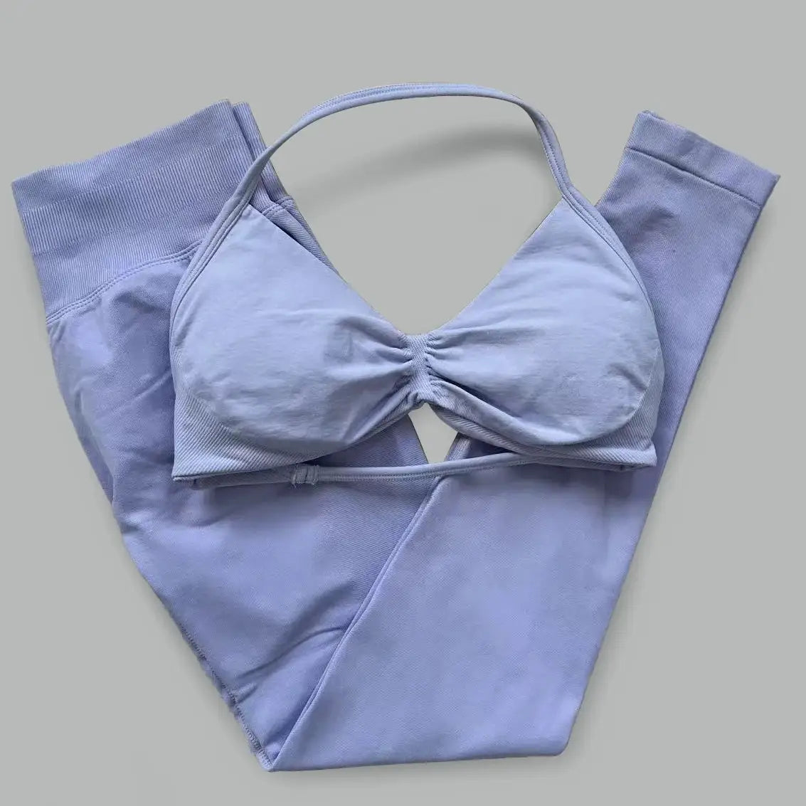 2-Piece Set Women's Seamless Clean (No Logo) Yoga Set, Halter Neck Sports Bra & High-Waisted Lifting Leggings for Gym Workouts