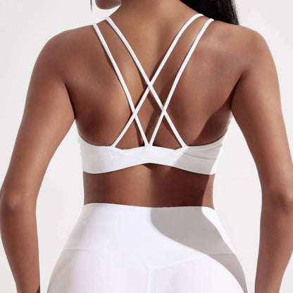 Solid Color Cross Fitness Bra Soft High Strength Women Tight Sport Top Comprehensive Training Gym Yoga Underwear With Chest Pad