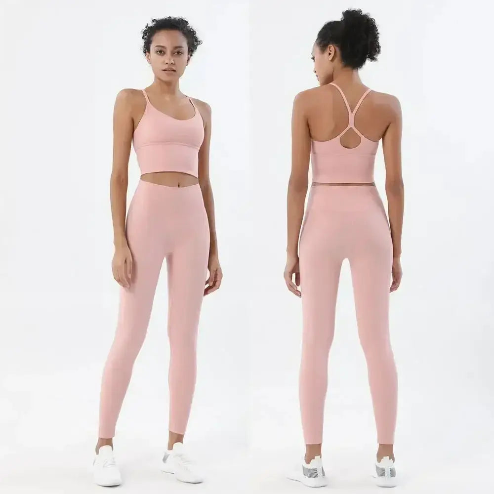 Women's Naked Feeling 2 Piece Gym Set - Seamless Sports Bra & High Waist Leggings, Shockproof Breathable Fitness Clothing, S-XL