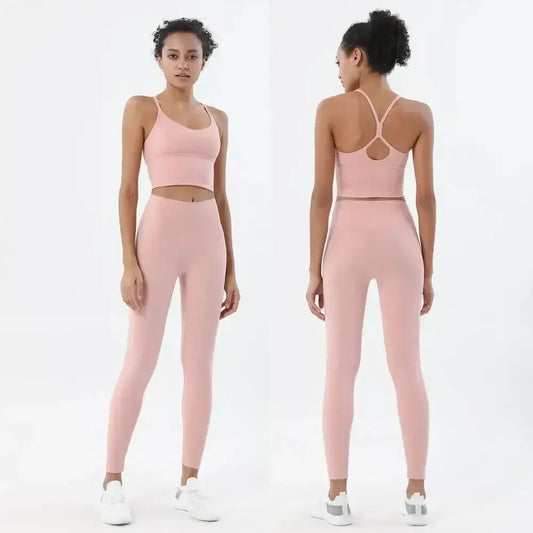 Women's Naked Feeling 2 Piece Gym Set - Seamless Sports Bra & High Waist Leggings, Shockproof Breathable Fitness Clothing, S-XL
