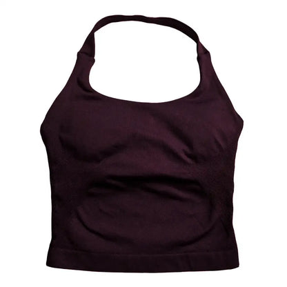 Gym Top Women Clothes Strappy Workout Tank Top Padded Sports Bra Backless Yoga Shirts Seamless Gym Crop Top Halter Fitness Vest