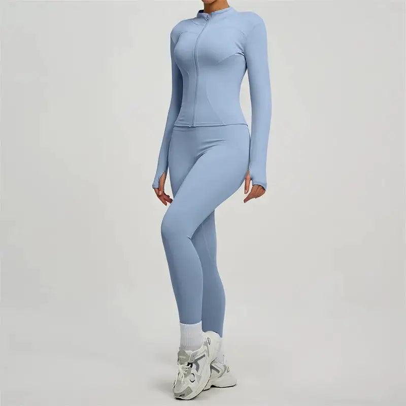 SVEIC Gym Set 2 Piece Yoga Women's Tracksuit Long Sleeve Jacket Sport Top High Waist Leggings Fitness Breathable Wokrout Clothes
