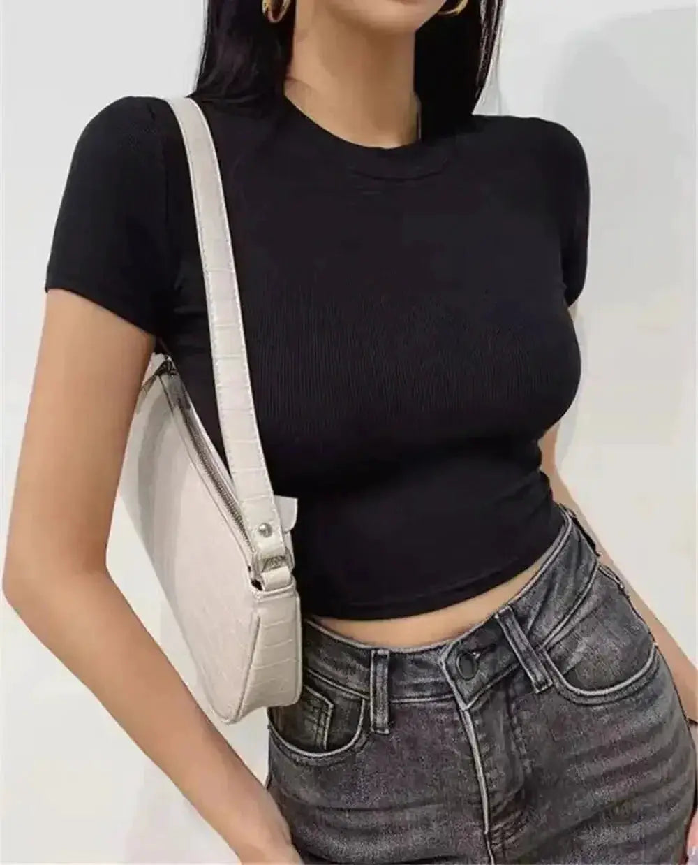 Women's Casual Short Sleeve Crop Top Slim Fit Tee Workout