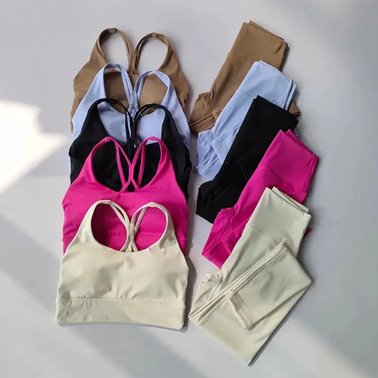 Women Breathable Yoga Set 2pcs Sport Suit Gym Wear Workout Clothes Gym Crop Top High Waist Legging Fitness Bra Set Sports Suits