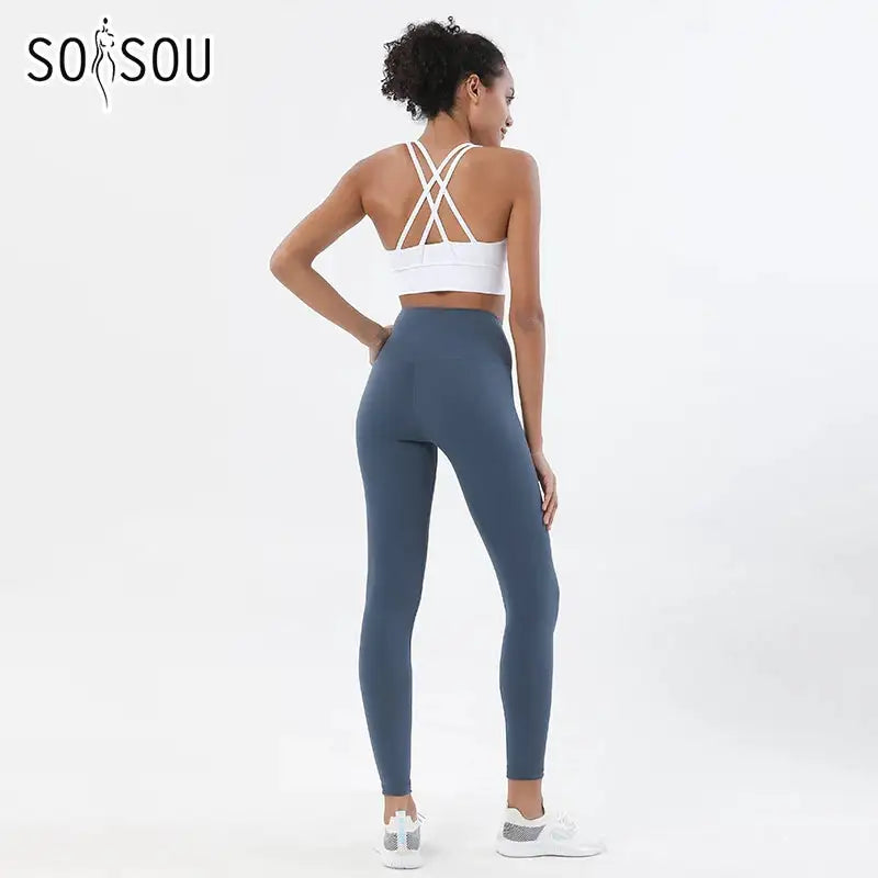 SOISOU Nylon Yoga Set Women's Tracksuit Gym Fitness Set Woman 2 Pieces Leggings Sports Bra Breathable Sportwear Woman Clothes