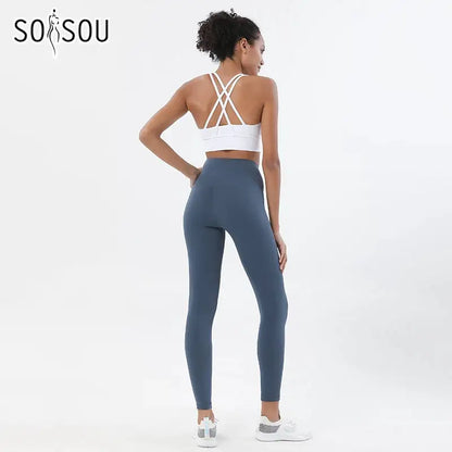 SOISOU Nylon Yoga Set Women's Tracksuit Gym Fitness Set Woman 2 Pieces Leggings Sports Bra Breathable Sportwear Woman Clothes