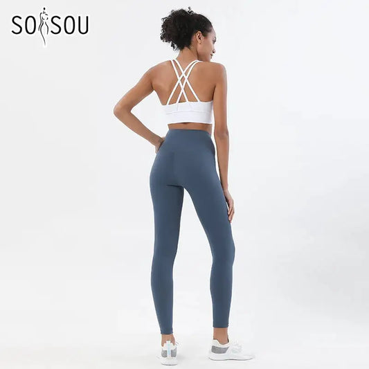 SOISOU Nylon Yoga Set Women's Tracksuit Gym Fitness Set Woman 2 Pieces Leggings Sports Bra Breathable Sportwear Woman Clothes