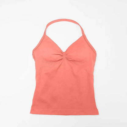 NCLAGEN Gym Longline Strappy Top Women Seamless Yoga Tank With Removable Pads V Neck Workout Clothes Sports Running Fitness Vest