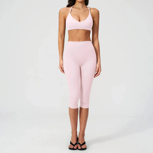 Women 2 Piece Yoga Set High Waist Capri Leggings Sports Bra Crop Top Workout Gym Athletic Outfits Female Fitness Activewear Suit