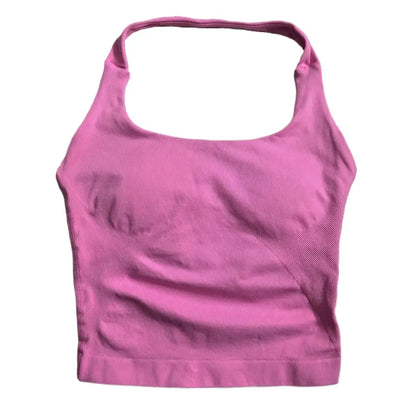 Gym Top Women Clothes Strappy Workout Tank Top Padded Sports Bra Backless Yoga Shirts Seamless Gym Crop Top Halter Fitness Vest