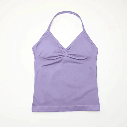 NCLAGEN Gym Longline Strappy Top Women Seamless Yoga Tank With Removable Pads V Neck Workout Clothes Sports Running Fitness Vest