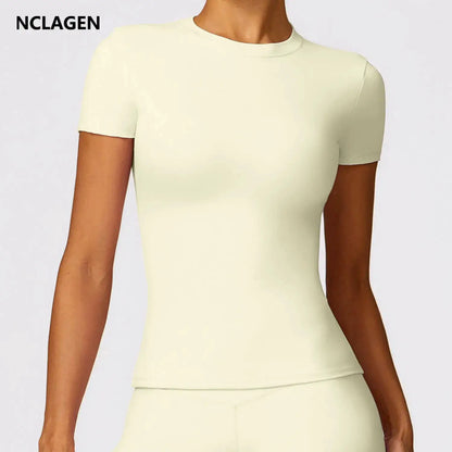 NCLAGEN Gym Top Women Short Sleeve Workout Clothes Sports T Shirt Femme Fitness Activewear Running Accessories Yoga Tight Tops
