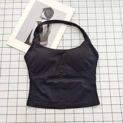 Women's Halter Neck Backless Camisole Sports Set with Padded, Shockproof Yoga Tank Top for Gym Fitness Workout & Daily Outdoor W