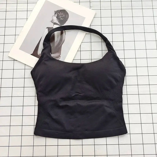 Women's Halter Neck Backless Camisole Sports Set with Padded, Shockproof Yoga Tank Top for Gym Fitness Workout & Daily Outdoor W