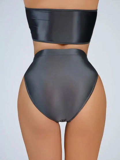 Sexy Women Shiny High Waist G String Sheer Yoga Thong