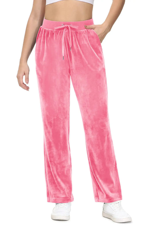 TACVASEN Winter Velvet Pants Womens Drawstring Elastic Waist Fleece Pants Workout Lounge Yoga Velour Pants Sweatpants Jogger