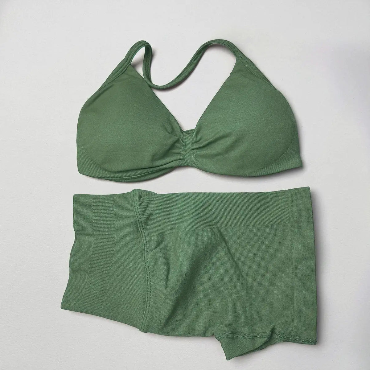 WANAYOU Seamless 2 Pcs Women Yoga Sets Halter Bras Sports Crop Tops Low Waist Scrunch Butt Gym Shorts Tight Quick Dry Leggings