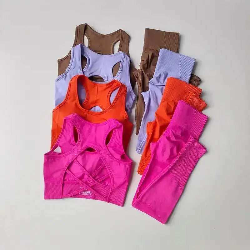 2PCS Sports Bra Women's Set Professional Fitness Tank Top Bra Shockproof Running Leggings Yoga Suit Beautiful Back Bra Clothing