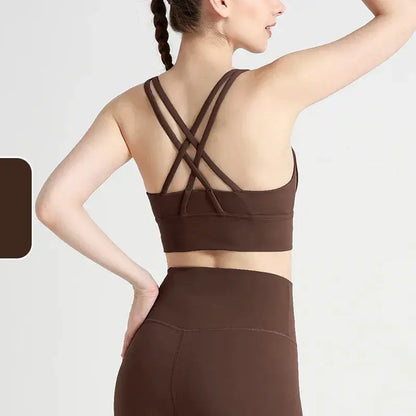 Women's Cross Back Yoga Bra for Gym Fitness Solid Color