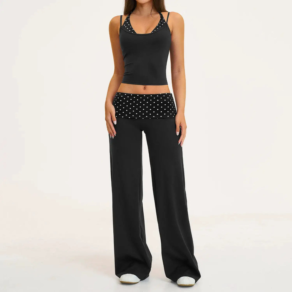 2PCS Stripes Fitness Suit Women's Tracksuits Polka Dot High Waist Workout Capri Pants Sports Set Female Yoga Sports Clothes