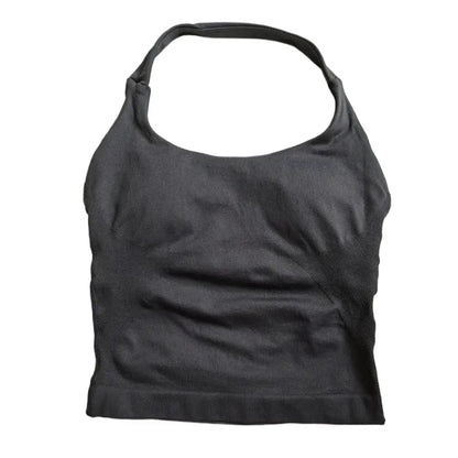 Gym Top Women Clothes Strappy Workout Tank Top Padded Sports Bra Backless Yoga Shirts Seamless Gym Crop Top Halter Fitness Vest