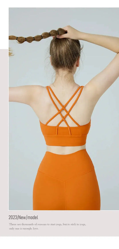 Women's Cross Back Yoga Bra for Gym Fitness Solid Color