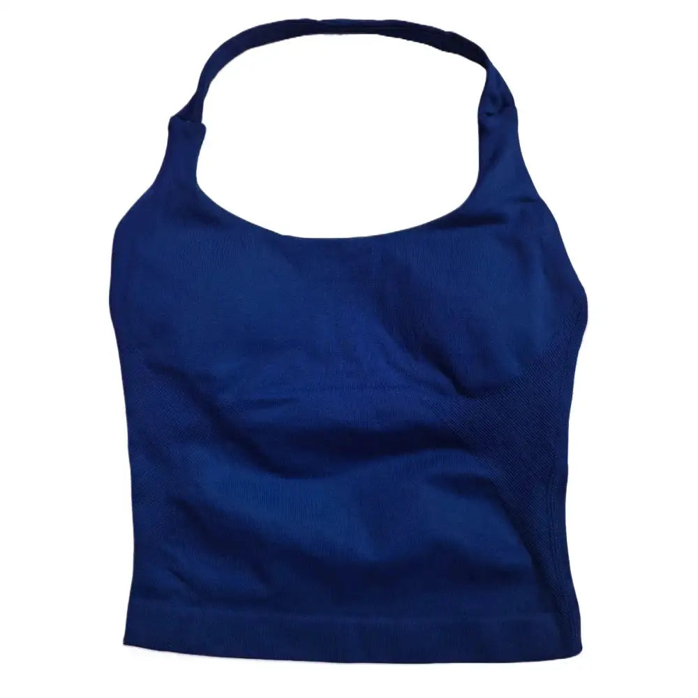 Gym Top Women Clothes Strappy Workout Tank Top Padded Sports Bra Backless Yoga Shirts Seamless Gym Crop Top Halter Fitness Vest