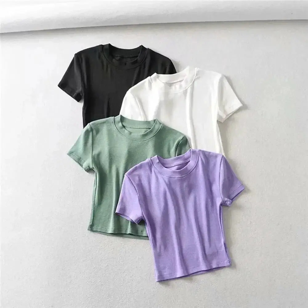 Women's Casual Short Sleeve Crop Top Slim Fit Tee Workout