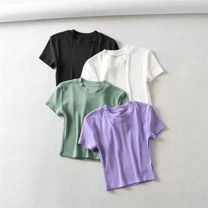 Women's Casual Short Sleeve Crop Top Slim Fit Tee Workout