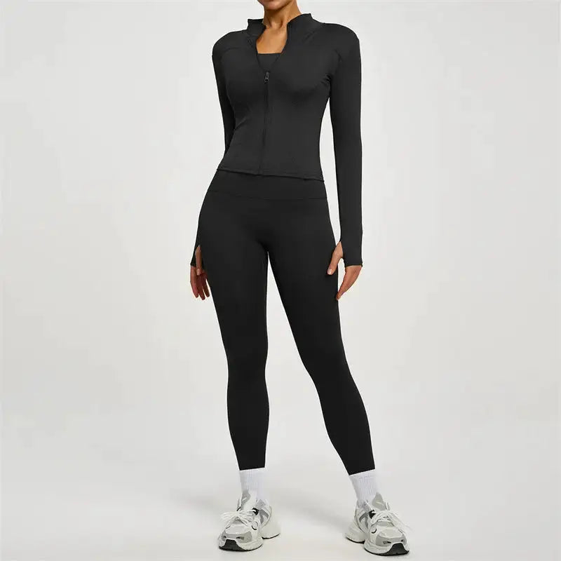 SVEIC Gym Set 2 Piece Yoga Women's Tracksuit Long Sleeve Jacket Sport Top High Waist Leggings Fitness Breathable Wokrout Clothes