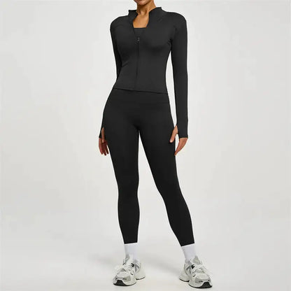SVEIC Gym Set 2 Piece Yoga Women's Tracksuit Long Sleeve Jacket Sport Top High Waist Leggings Fitness Breathable Wokrout Clothes
