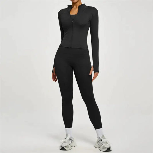 SVEIC Gym Set 2 Piece Yoga Women's Tracksuit Long Sleeve Jacket Sport Top High Waist Leggings Fitness Breathable Wokrout Clothes