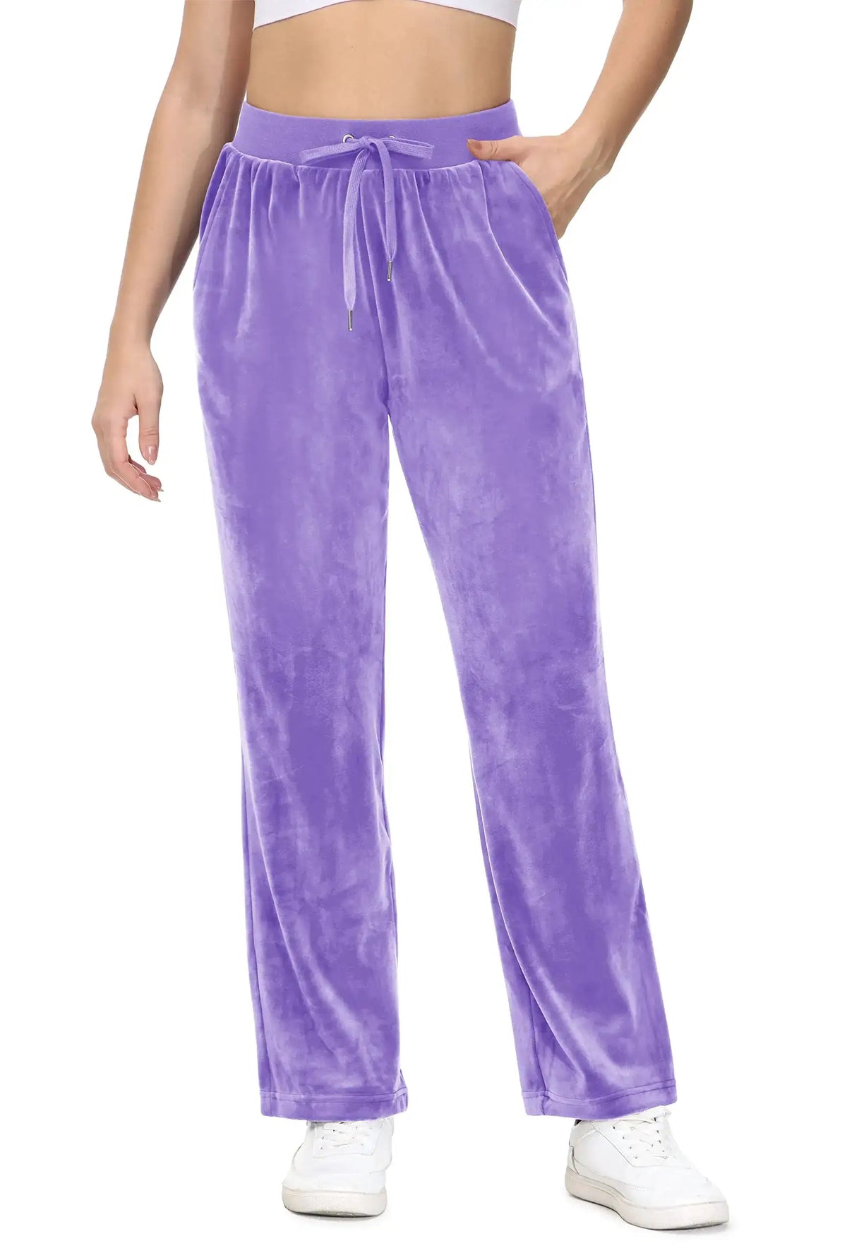 TACVASEN Winter Velvet Pants Womens Drawstring Elastic Waist Fleece Pants Workout Lounge Yoga Velour Pants Sweatpants Jogger
