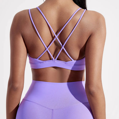 Solid Color Cross Fitness Bra Soft High Strength Women Tight Sport Top Comprehensive Training Gym Yoga Underwear With Chest Pad