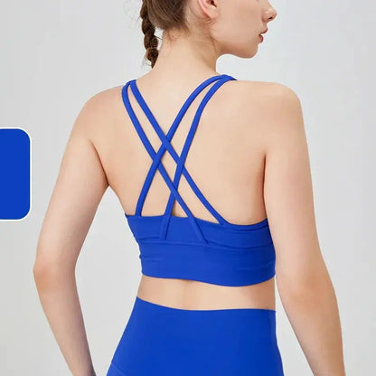 Women's Cross Back Yoga Bra for Gym Fitness Solid Color