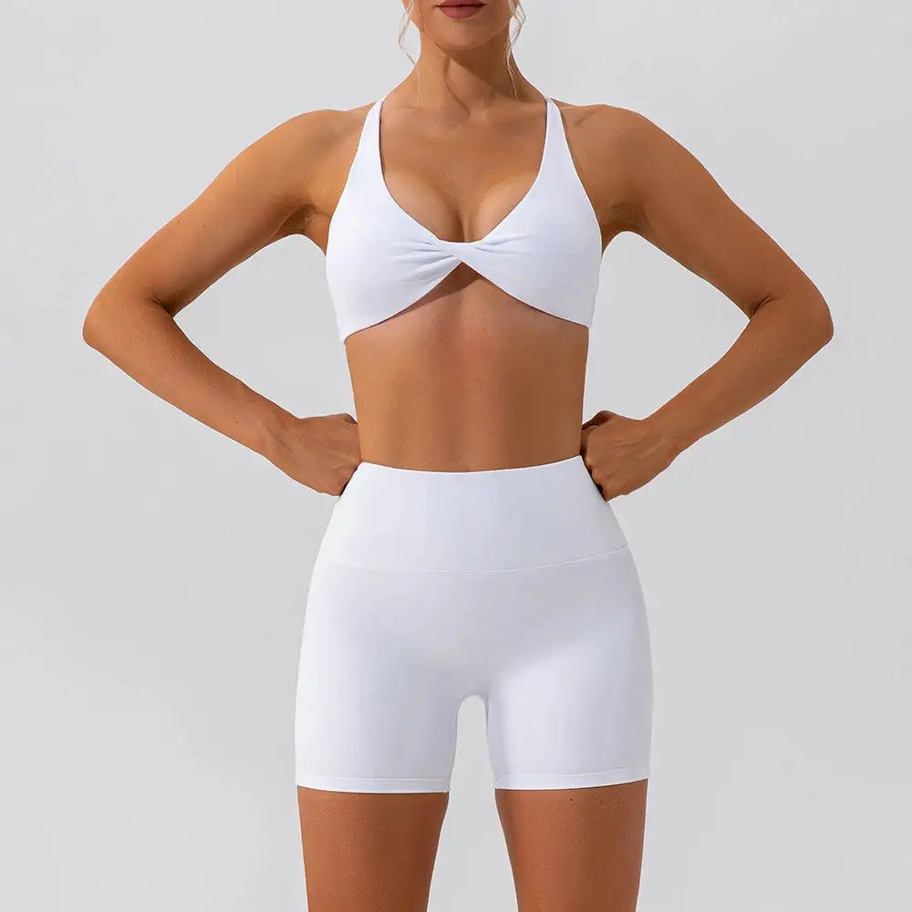 Women's 2 Piece Yoga Gym Sports Set Cross Back Bra Top & High Waist Shorts Fitness Running Workout Tracksuit