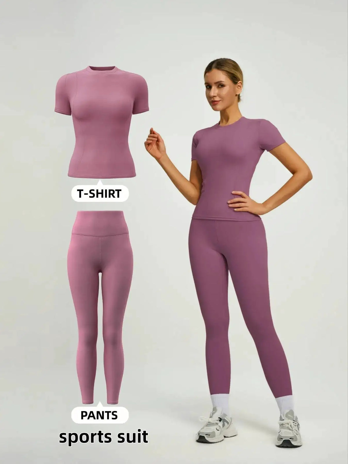 Women's Short Sleeve Sporty Set, High Waist Yoga Pants & T-Shirt Combo, Ideal for Fitness Gym Sculpting Workout