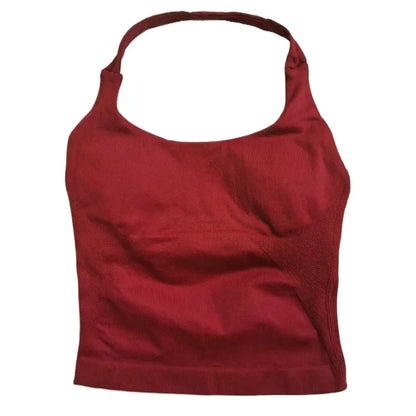 Gym Top Women Clothes Strappy Workout Tank Top Padded Sports Bra Backless Yoga Shirts Seamless Gym Crop Top Halter Fitness Vest