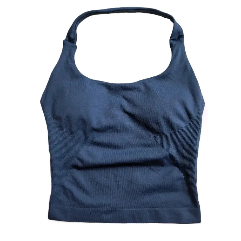 Gym Top Women Clothes Strappy Workout Tank Top Padded Sports Bra Backless Yoga Shirts Seamless Gym Crop Top Halter Fitness Vest