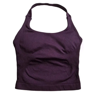 Gym Top Women Clothes Strappy Workout Tank Top Padded Sports Bra Backless Yoga Shirts Seamless Gym Crop Top Halter Fitness Vest