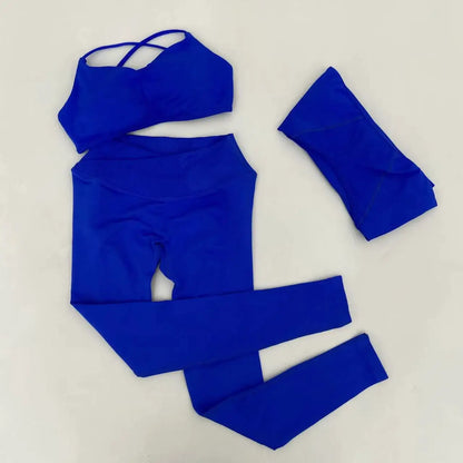 Yoga Vision Shrug 3 Pieces Top Leggings Gym Set Women's Seamless High Elastic Longline Vest Buttock lift Exercise Shorts Set