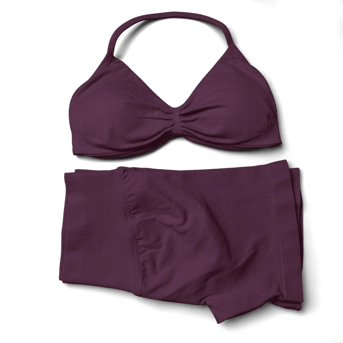 WANAYOU Seamless 2 Pcs Women Yoga Sets Halter Bras Sports Crop Tops Low Waist Scrunch Butt Gym Shorts Tight Quick Dry Leggings