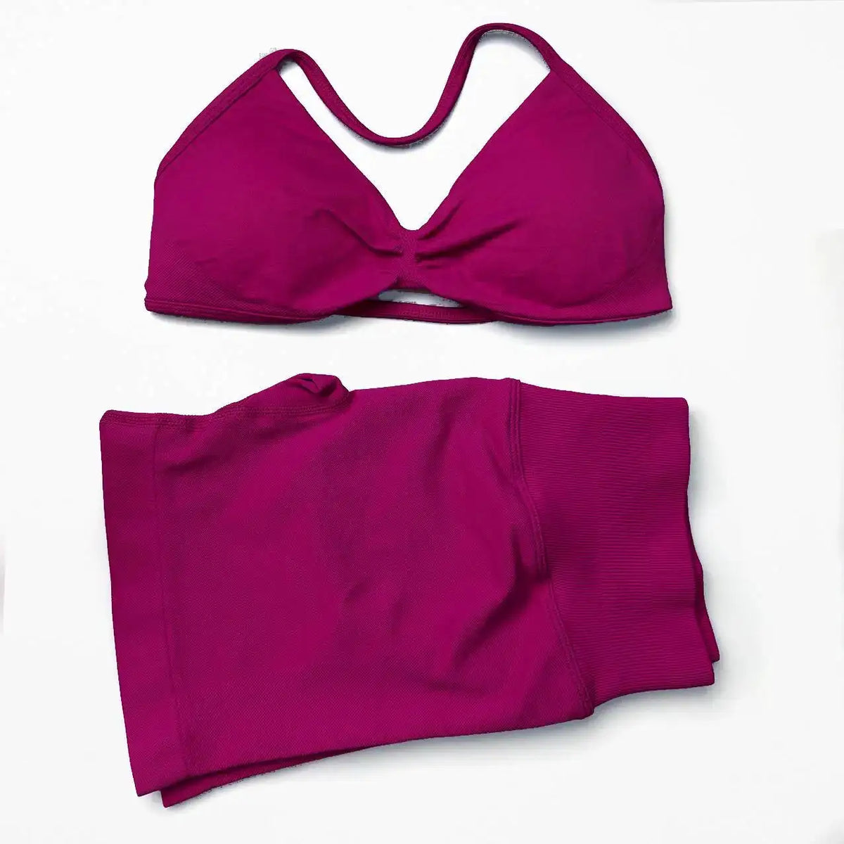 WANAYOU Seamless 2 Pcs Women Yoga Sets Halter Bras Sports Crop Tops Low Waist Scrunch Butt Gym Shorts Tight Quick Dry Leggings