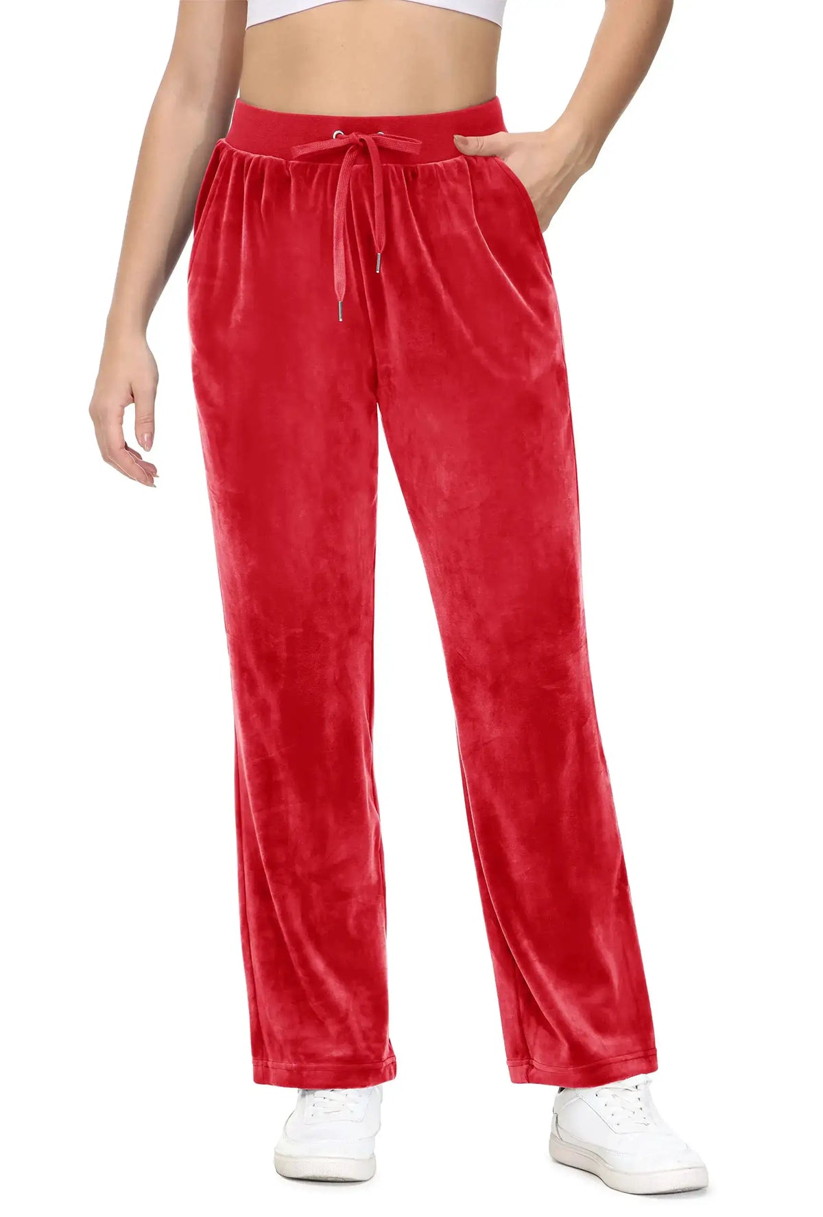 TACVASEN Winter Velvet Pants Womens Drawstring Elastic Waist Fleece Pants Workout Lounge Yoga Velour Pants Sweatpants Jogger