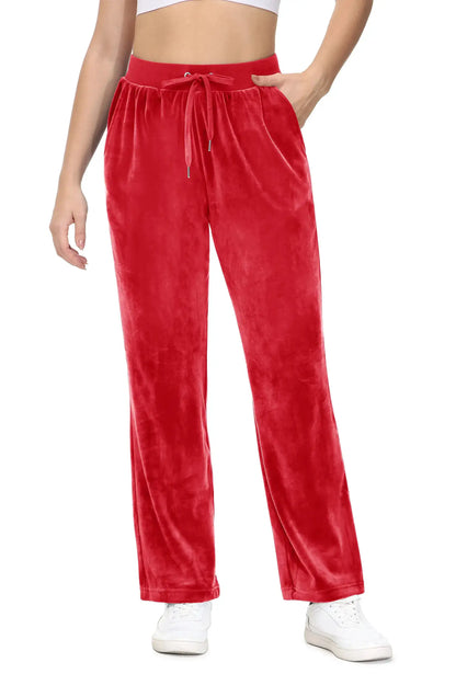 TACVASEN Winter Velvet Pants Womens Drawstring Elastic Waist Fleece Pants Workout Lounge Yoga Velour Pants Sweatpants Jogger